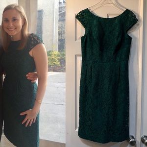 J. Crew Elsa Dress in Leavers Lace, Jade Green, Size 6, EUC